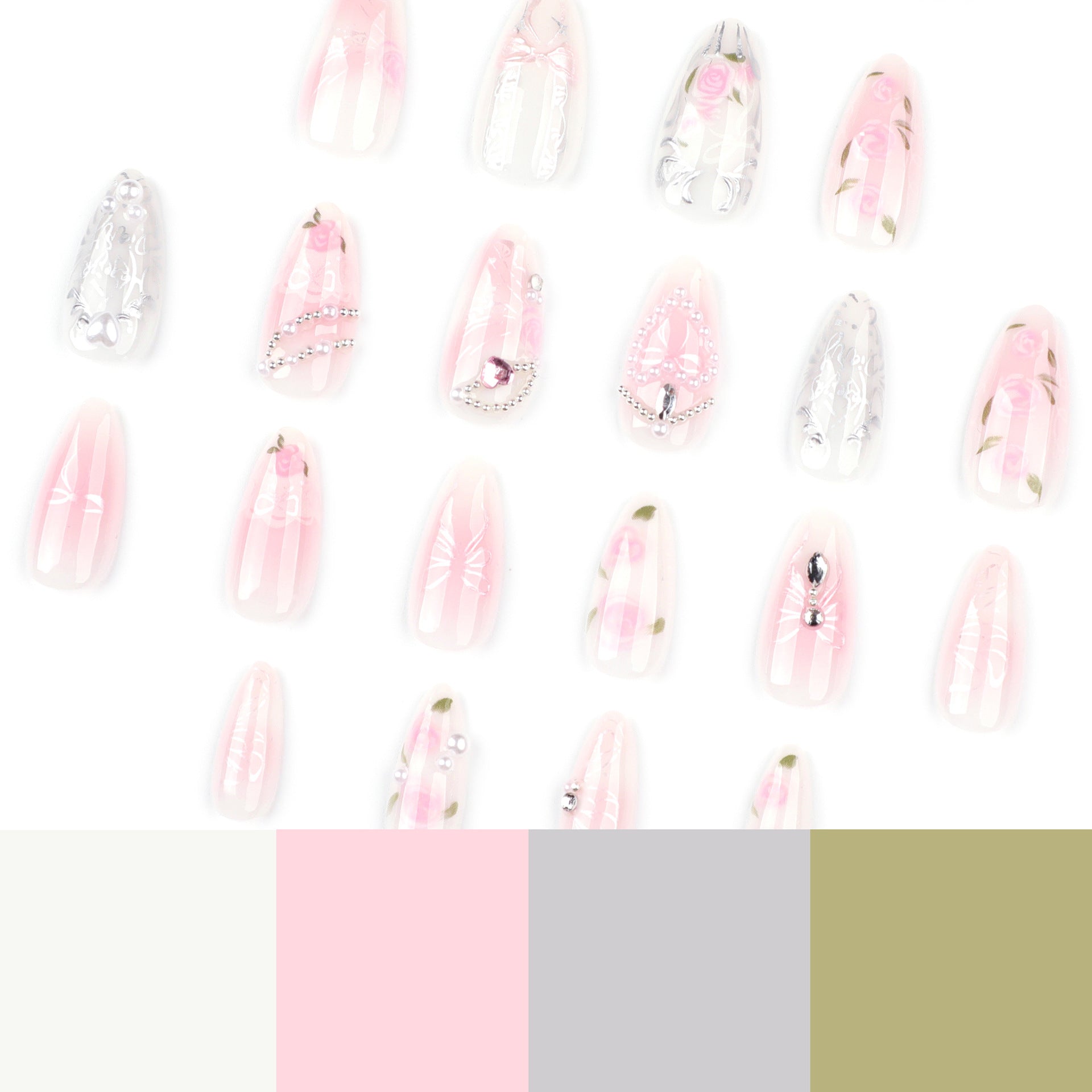 Sweet pink rose blush bow removable press-on nails