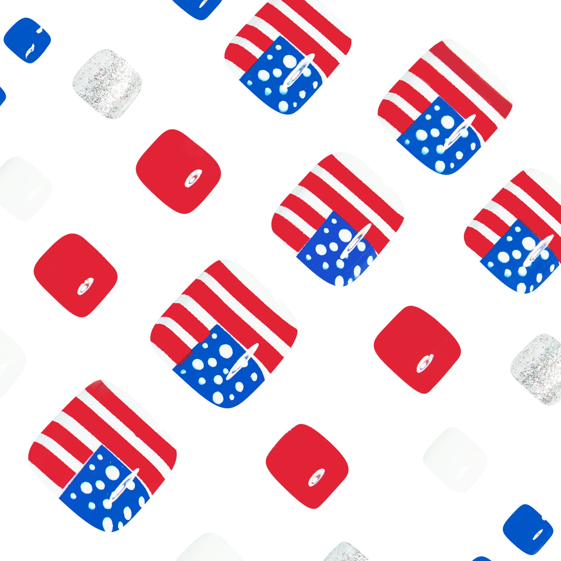 365nails : ongles press-on pour orteils « Independence Day » — drapeau pailleté