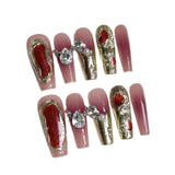 Handemade press on nails New Year's ice blush nail irregular cat eye flash long nail patch wholesale｜365nails