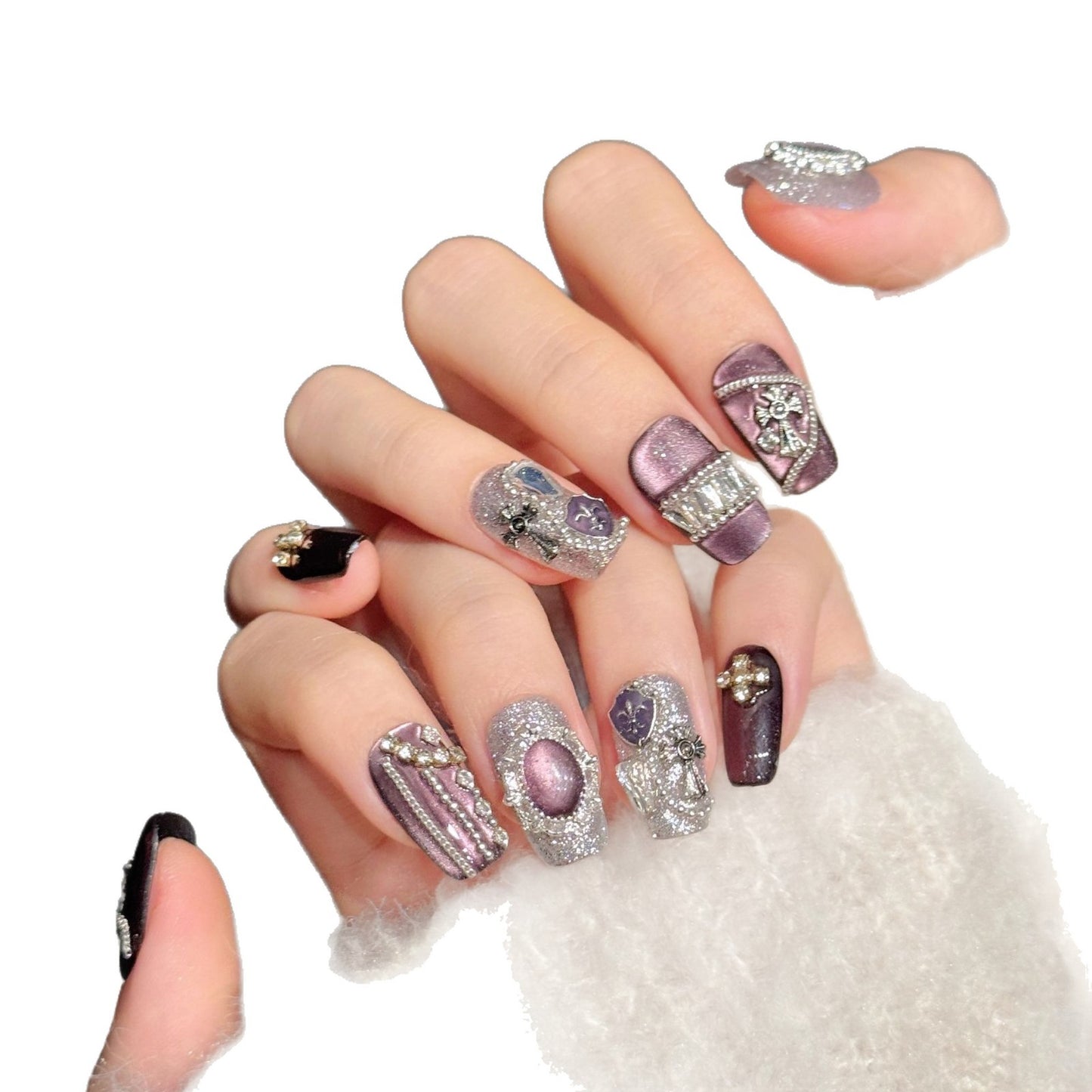 Rose Pink Cross Crystal Vintage Press On Nails