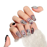 Rose Pink Cross Crystal Vintage Press On Nails