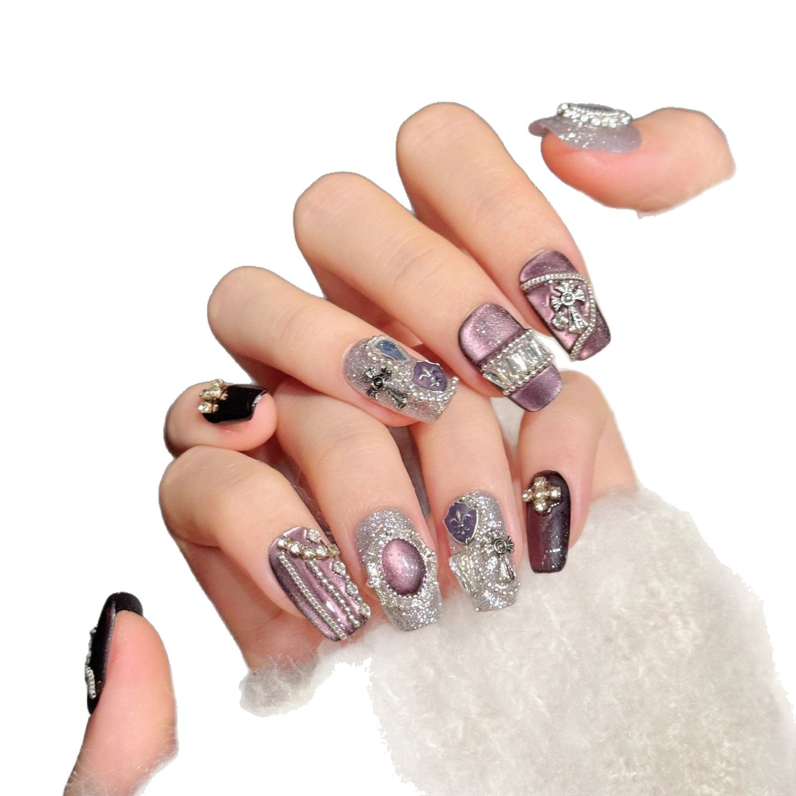 Rose Pink Cross Crystal Vintage Press On Nails