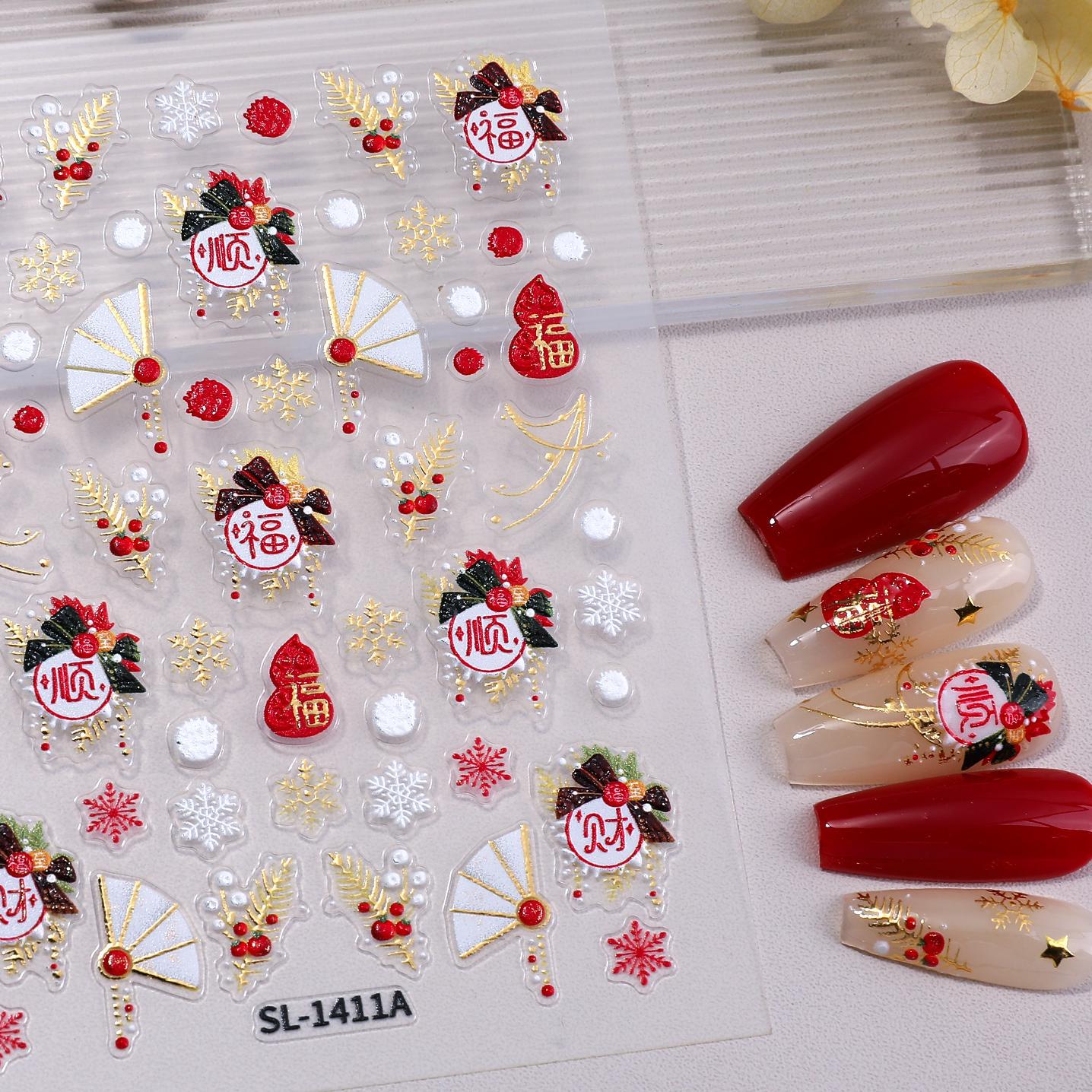 Bronzing Snowflake Lucky Bag Nail Art Sticker 5D Embossed Three-dimensional Snowball Snowflake DIY Nail Sticker Jewelry SL