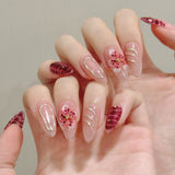 Red Floral Gradient Short Press On Nails Set