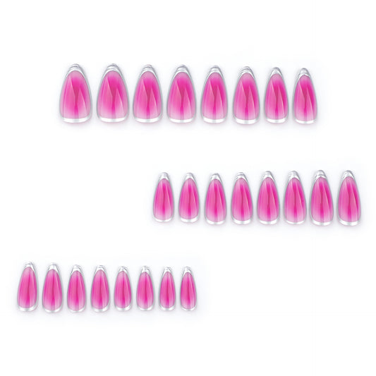 hot-selling  pads, rose red smudge , silver French circle, almond nail pads, wholesale.｜365nails