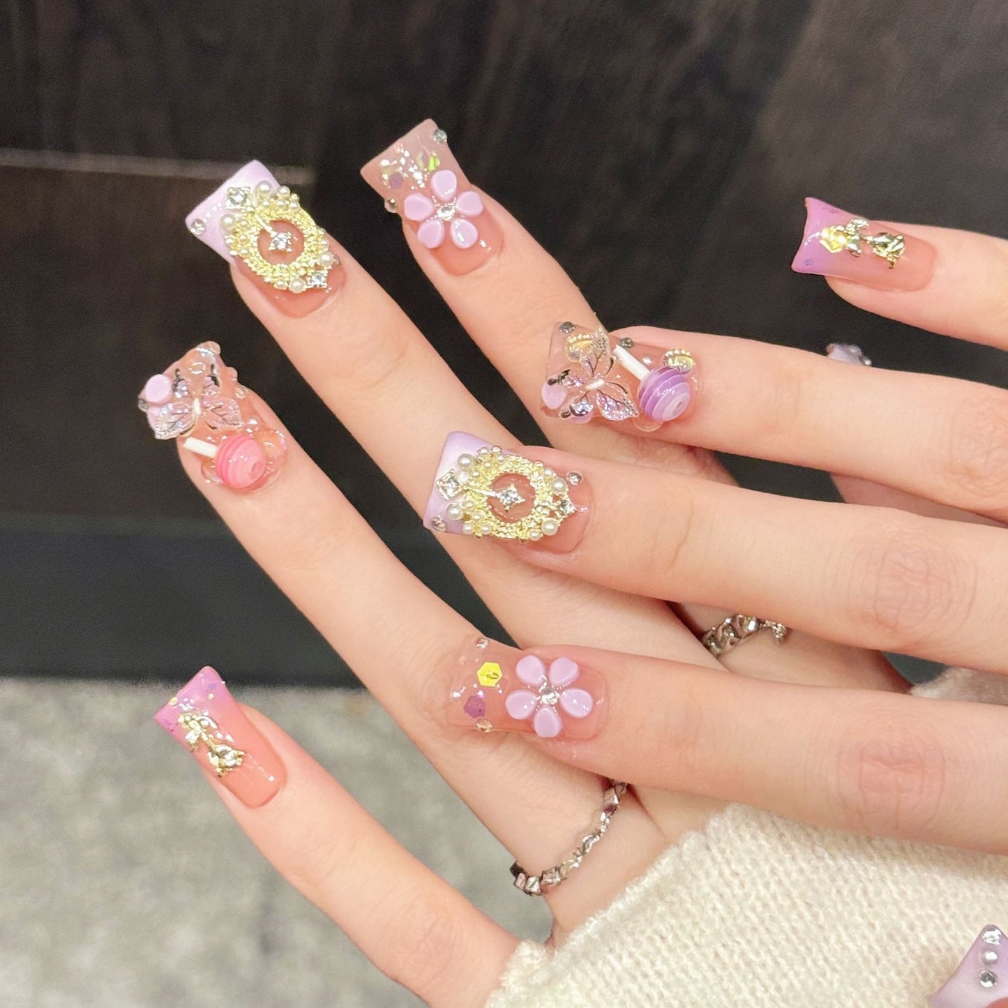 Peach Candy Gem Press On Nails