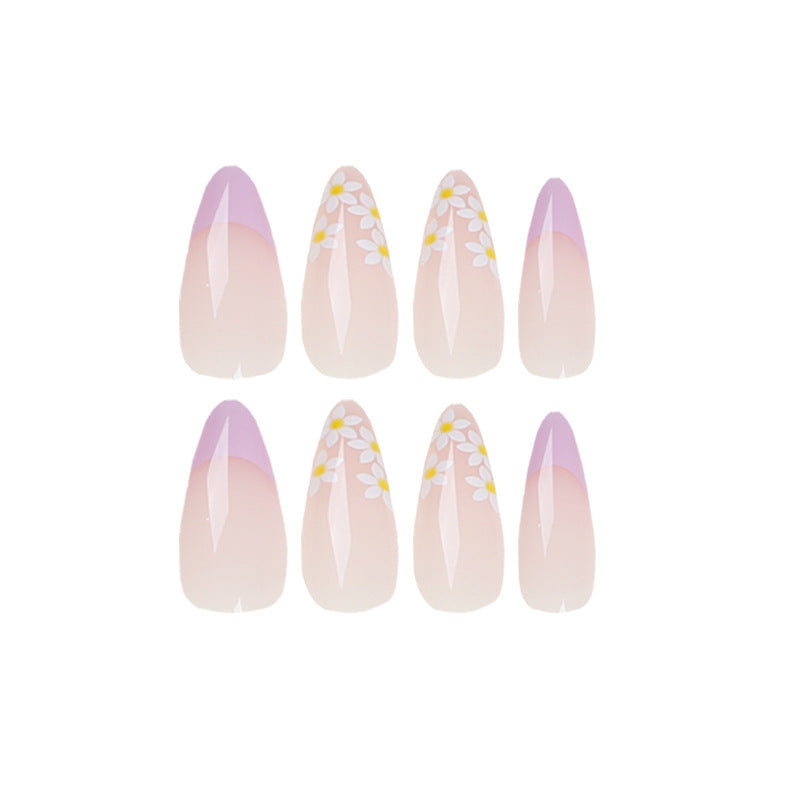 法式花卉輕紫白穿戴甲片｜365nails