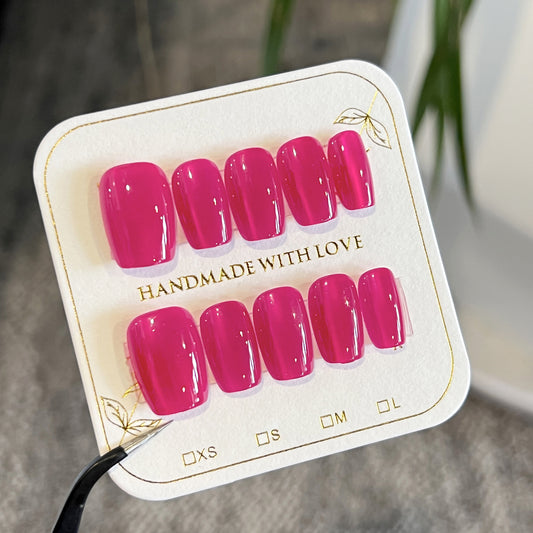 Rose red solid color cat eye  pads wholesale short trapezoidal sub-size  10 pcs high-end nail art｜365nails