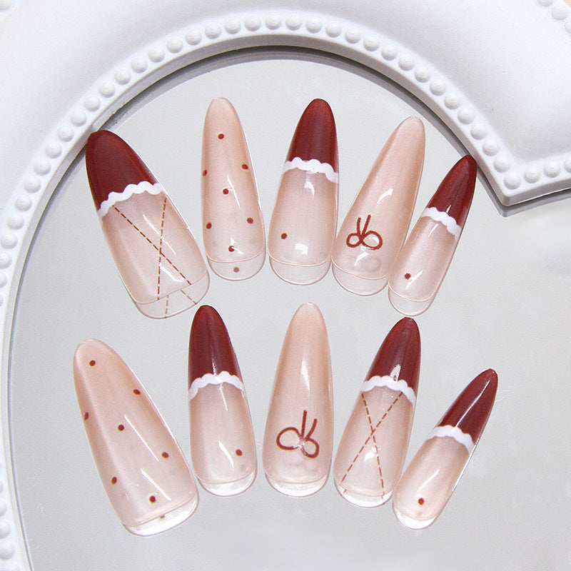 Nail Tips  prefabricated nail iced tea burst Christmas red French polka dot bow cat eye  removable and wearable｜365nails