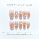 Nude Christmas Press‑On Nails – Snowflake & Pearl Star Design