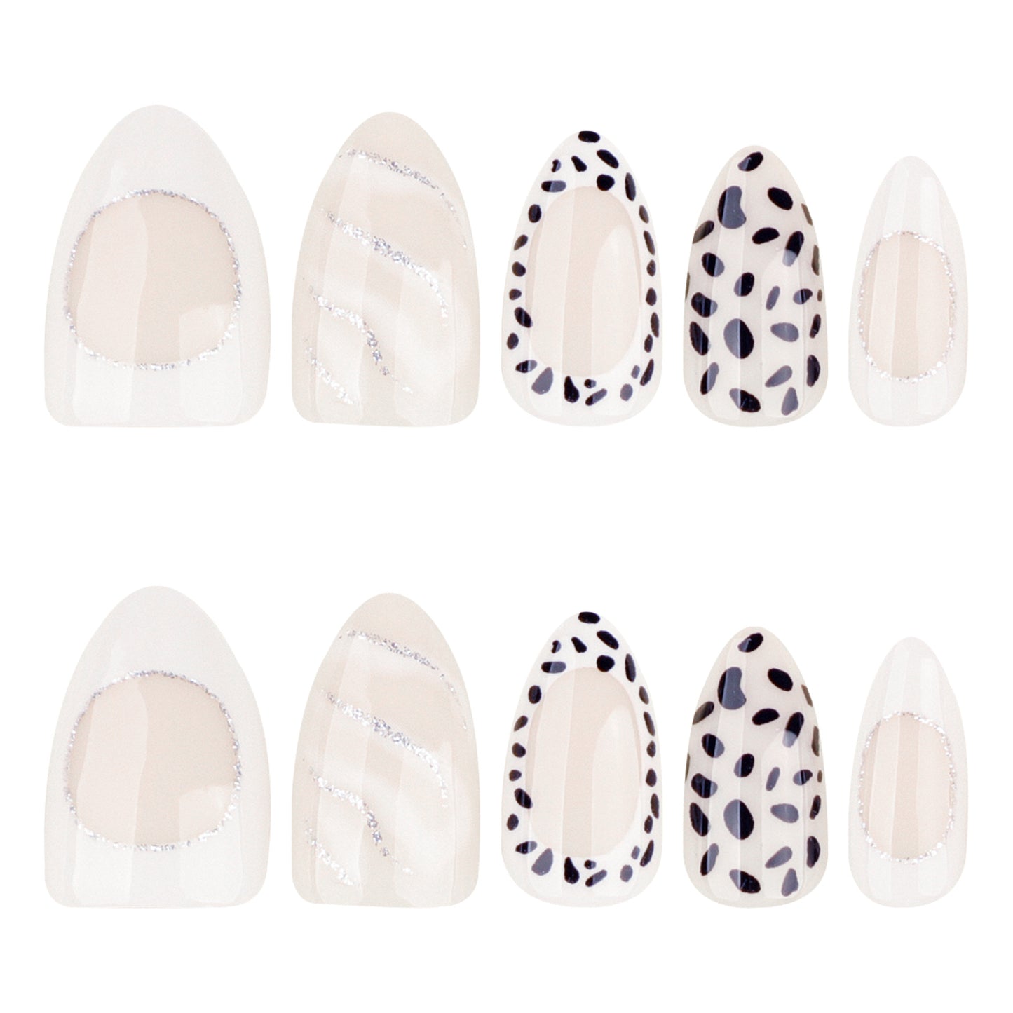 Chic Monochrome Nails with Dalmatian Spots and White Accents