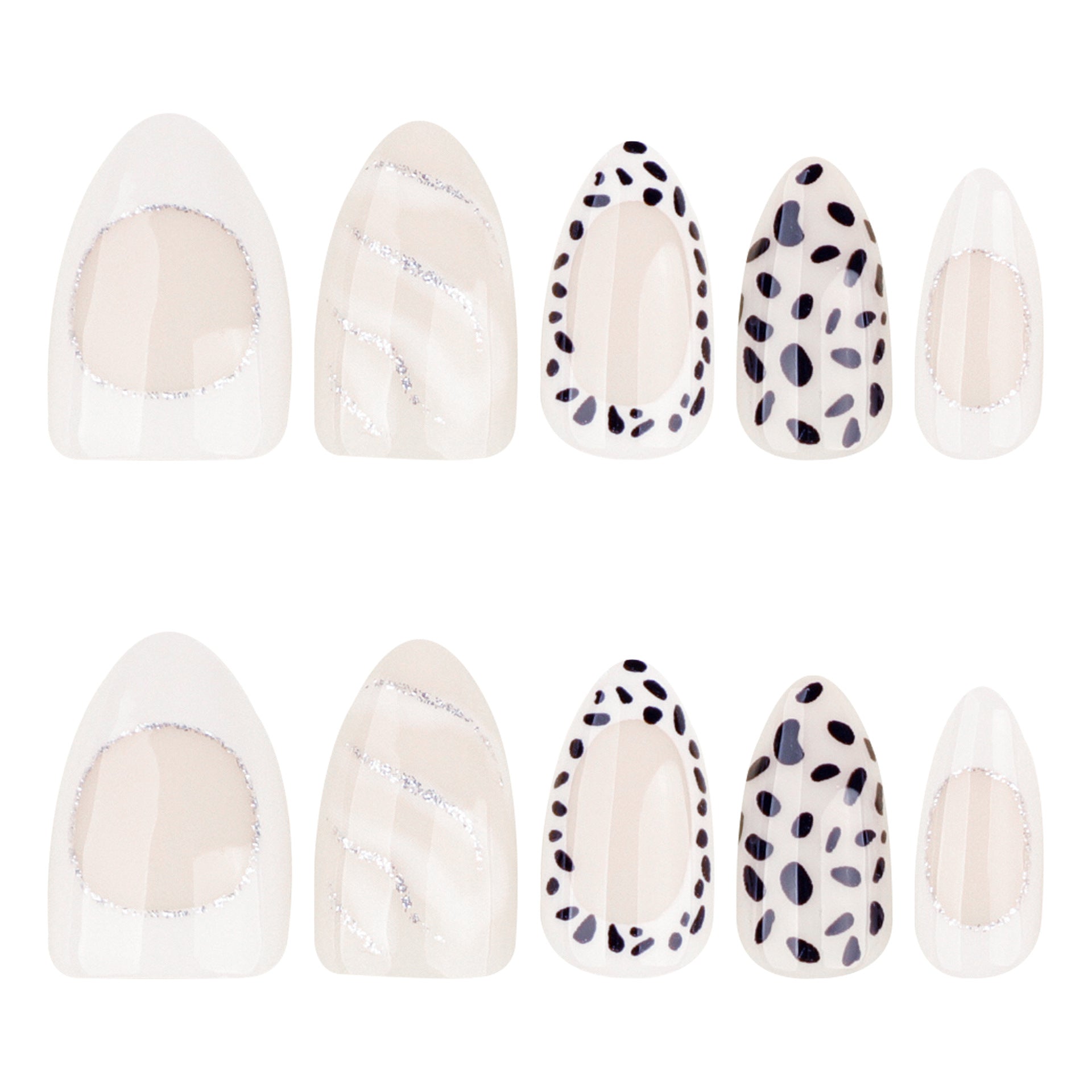 Chic Monochrome Nails with Dalmatian Spots and White Accents