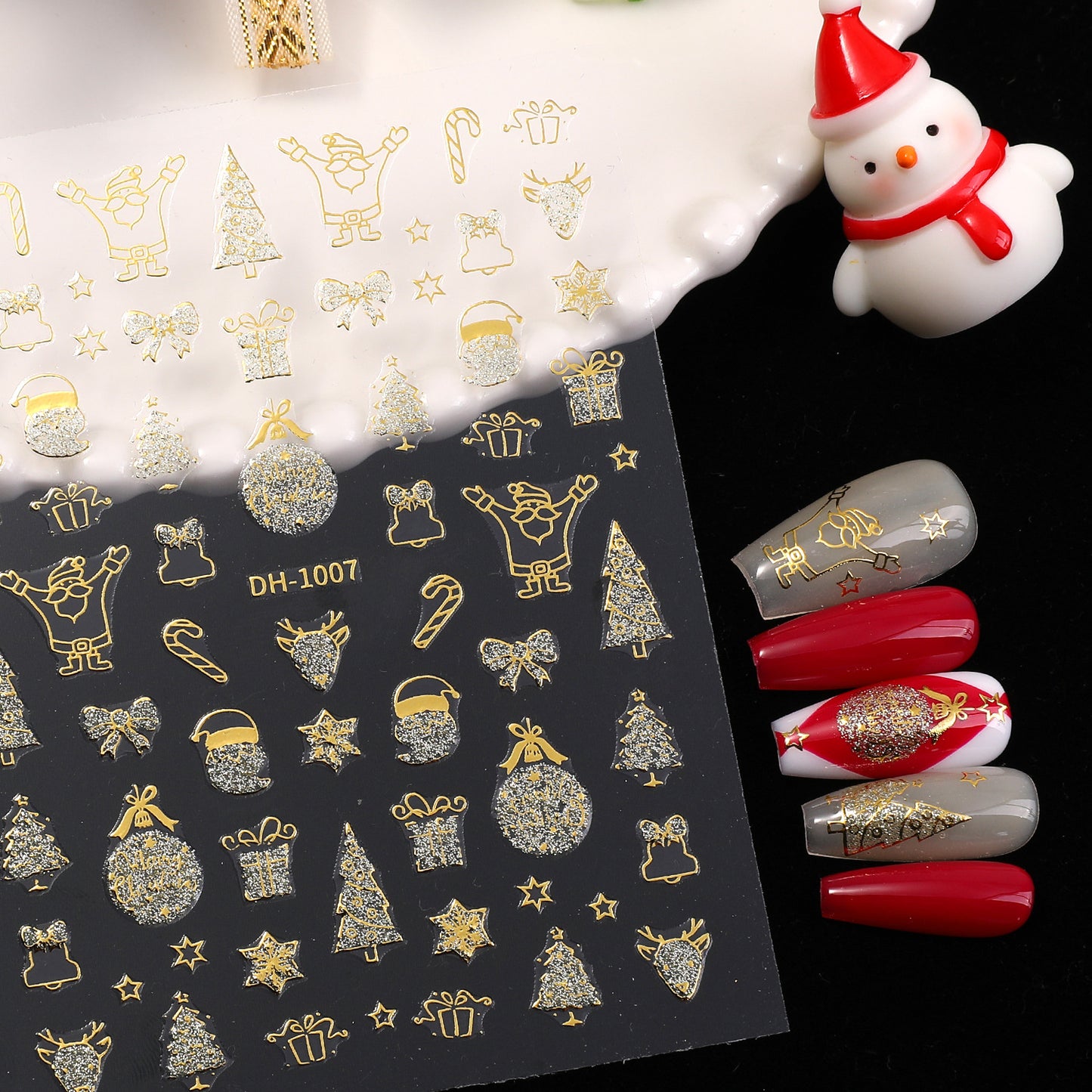 Bronzing glitter christmas nail art sticker flat adhesive snowman christmas DIY nail sticker jewelry DH