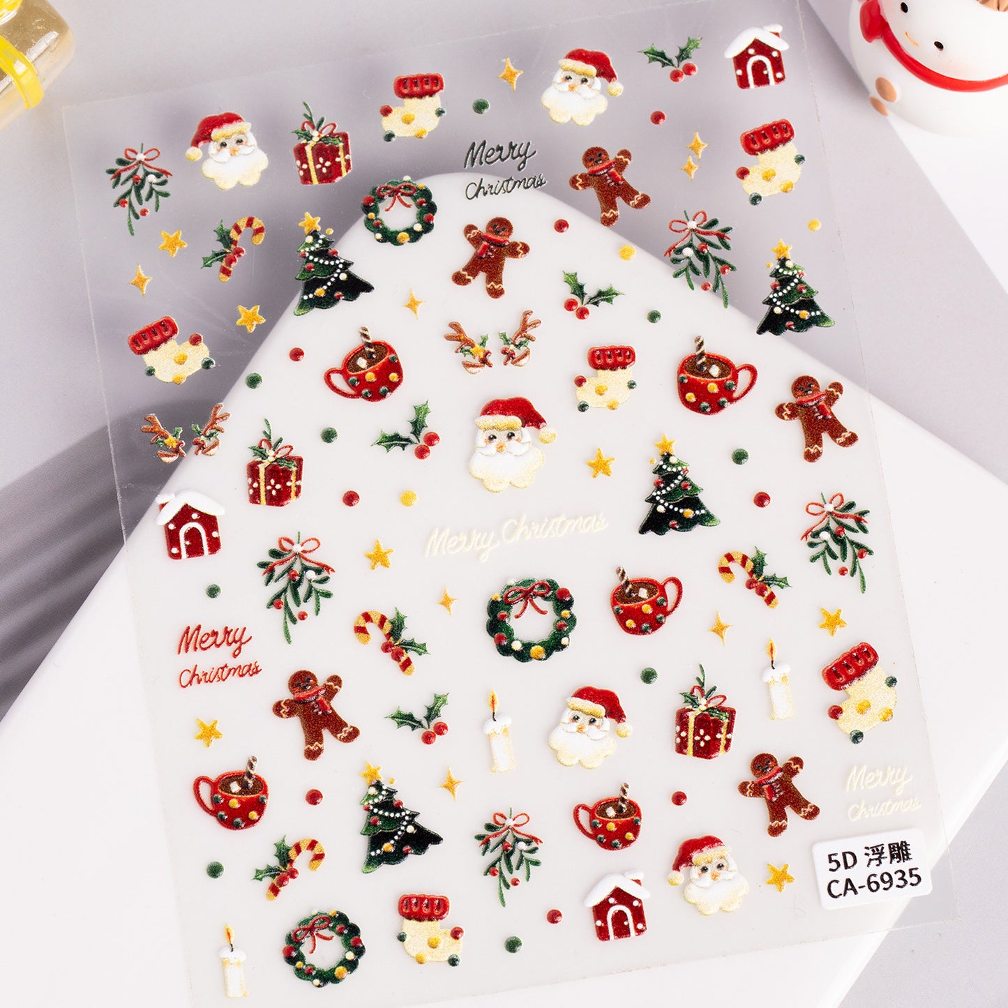 Christmas Atmosphere Nail Art Sticker 5D Embossed Three-dimensional Santa Elk Nail Sticker Ornament CA