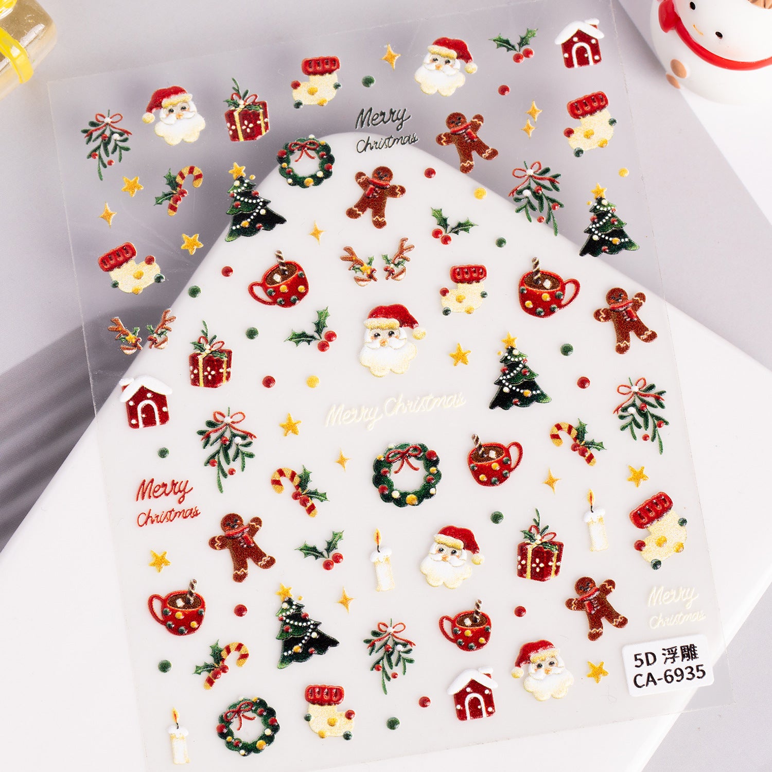 Christmas Atmosphere Nail Art Sticker 5D Embossed Three-dimensional Santa Elk Nail Sticker Ornament CA