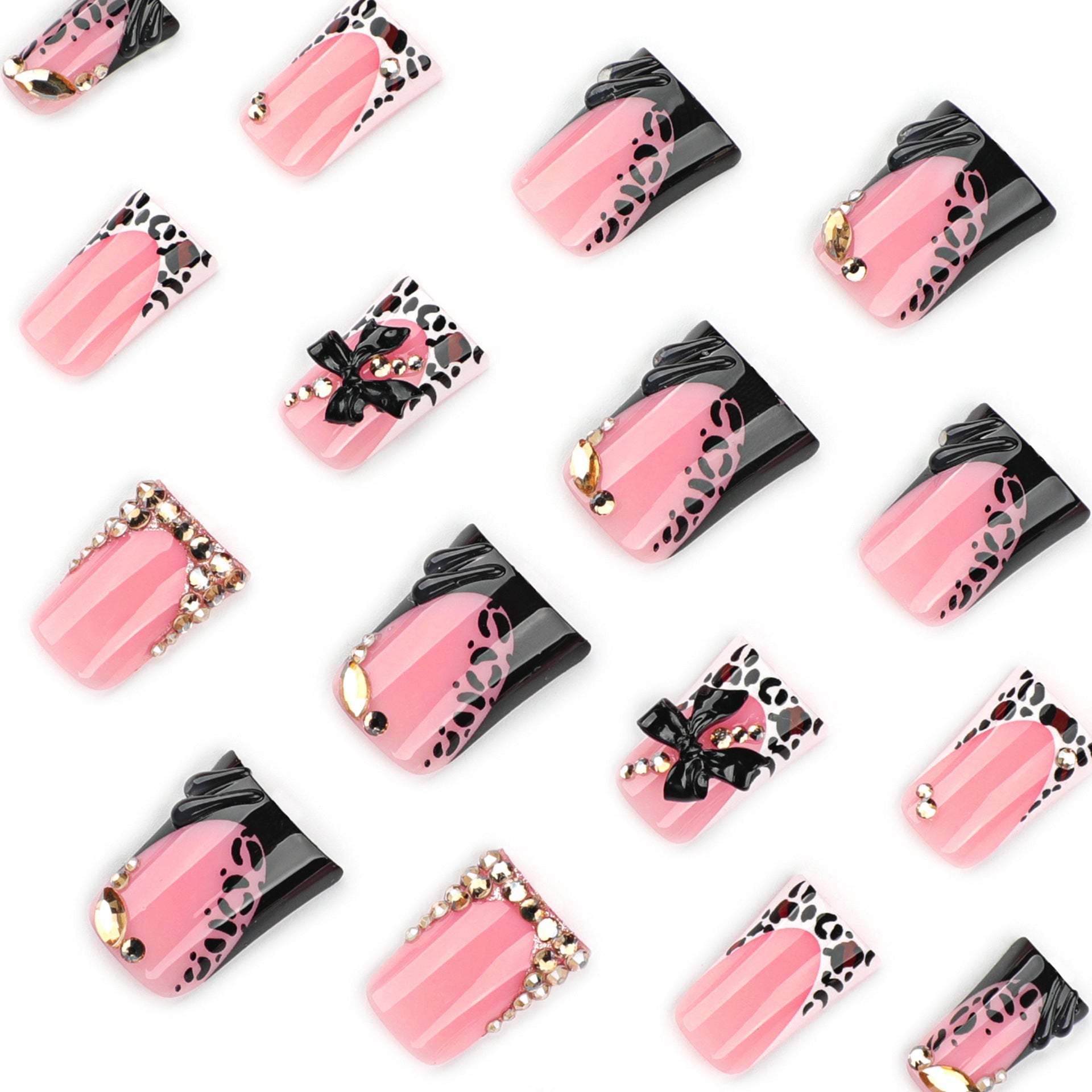 Short Almond Press On Nails with Pink Base & White Floral Accents