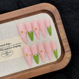 Pure Handmade Carved Pink Premium Nail Art Almond Nail Europe and America | 365nails