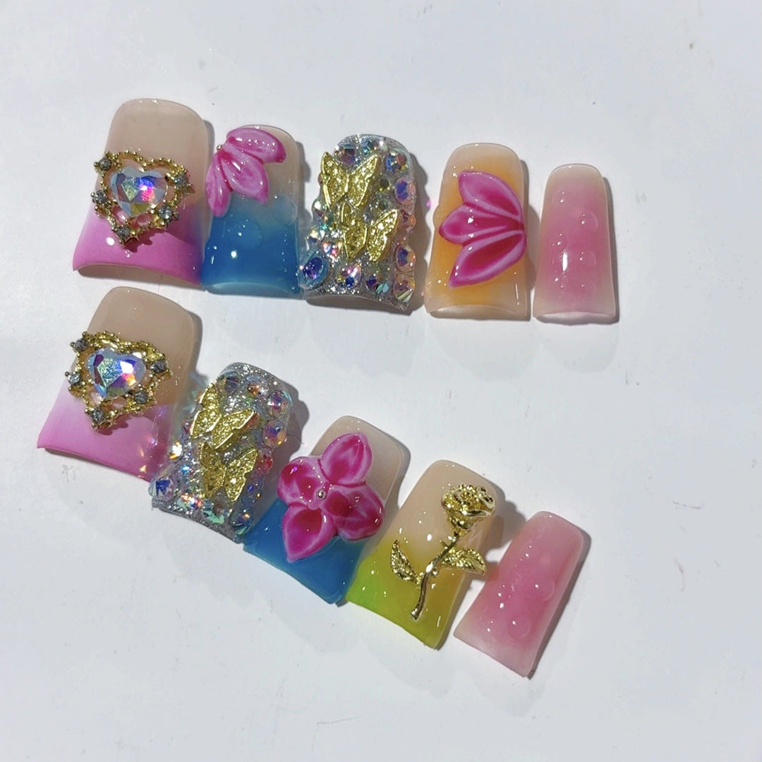 Enchanted Fairy: "Rainbow Bloom" – Short Square Handmade Press On Nails