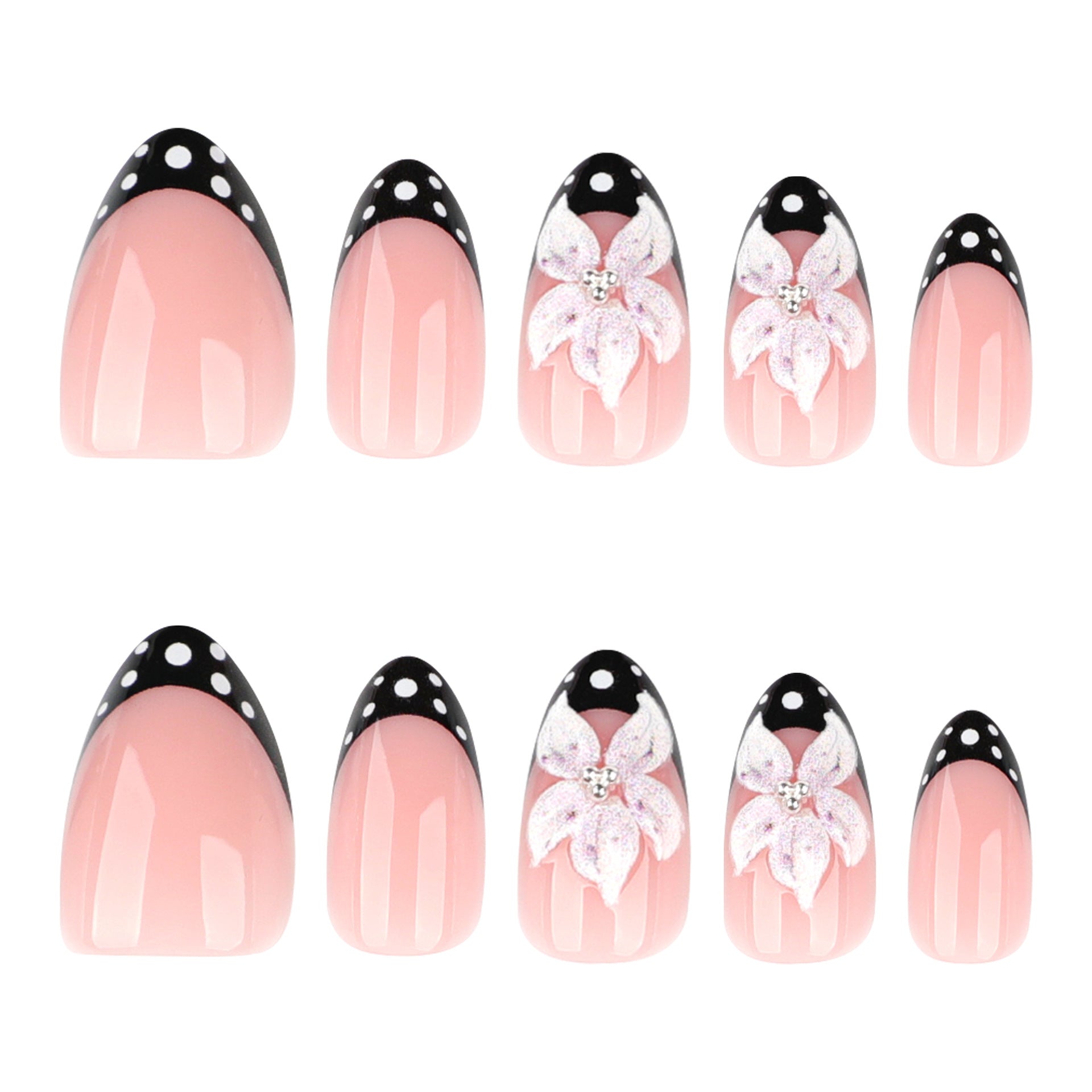 法式黑色穿戴甲搭配3D立體花朵