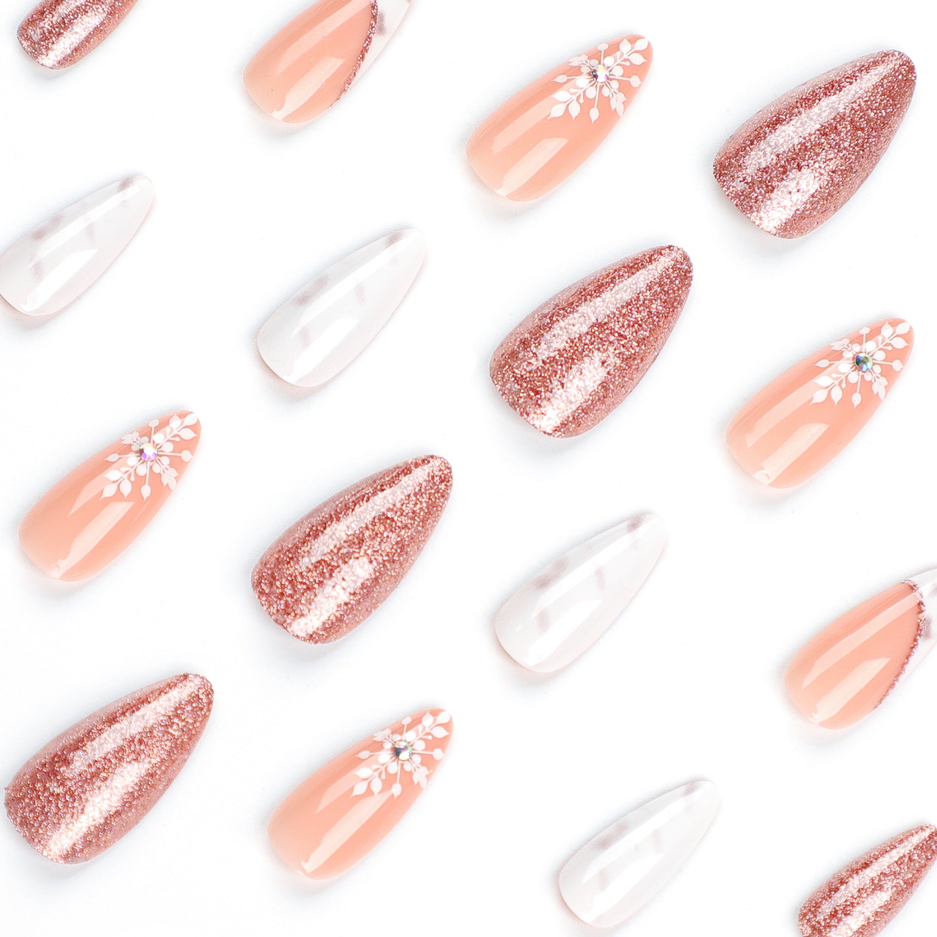 French simple almond nail art nail piece, solid color glitter powder, special nail piece for press on nails, snowflake nail art piece nail sticker｜365nails