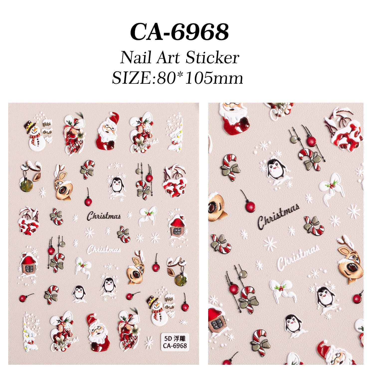 Christmas Themed Nail Art Sticker 5D Embossed Three-dimensional Santa Elk Nail Sticker Ornament CA