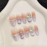 365nails: "Celestial Aura" – 3D Crystal Cluster & Iridescent French Tip Handmade Coffin Nails