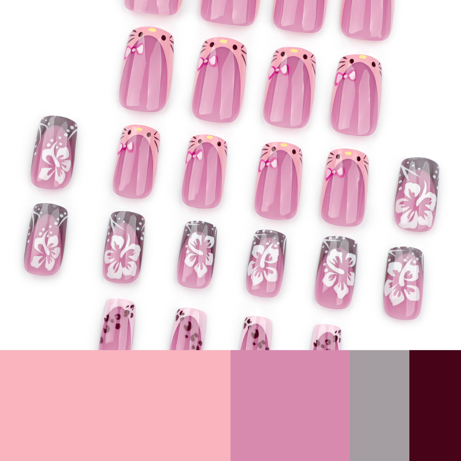 法式甜美小貓 指甲貼 短款方形｜365nails