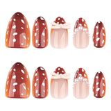 Autumn Brown Short Almond Nail White Dots press-on nails