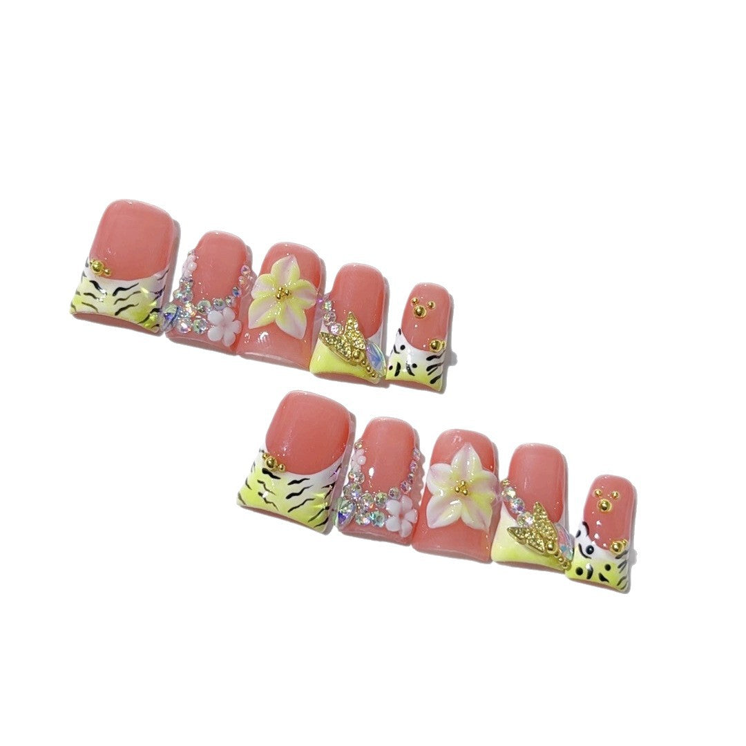Wild Blossom: "Tiger & Flower Fantasy" – Square Press-On Nails