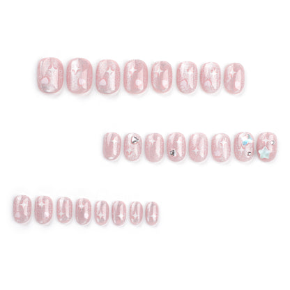 Sweet pink manicure film short love star star five pointed star ins wind press-on nails film press-on nails film｜365nails
