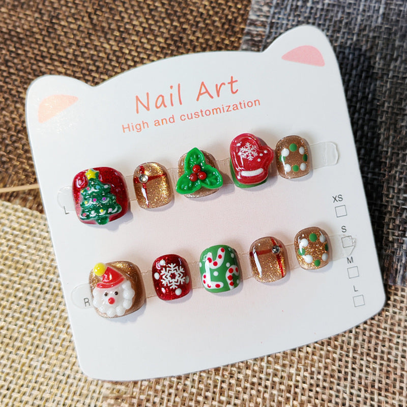 365nails: "Christmas Gingerbread Wonderland" – 手工製可愛短款橢圓形穿戴甲