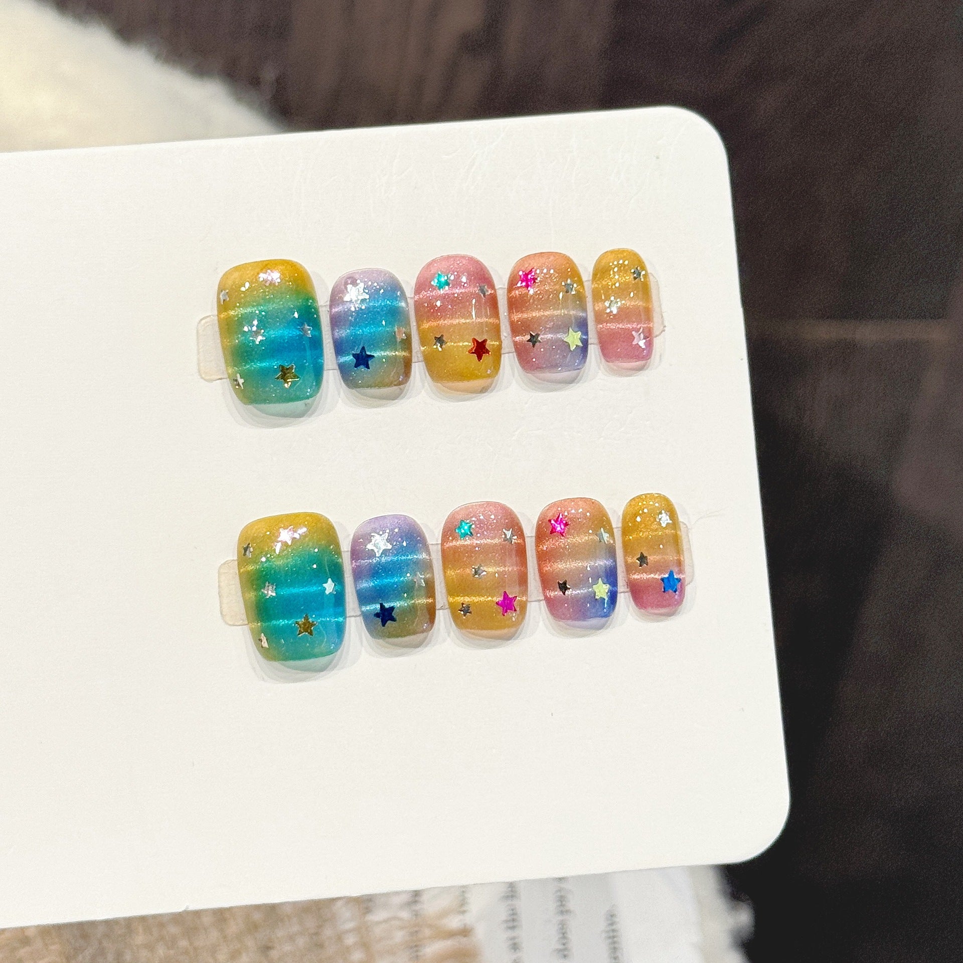 Rainbow Star Gradient Press On Nails