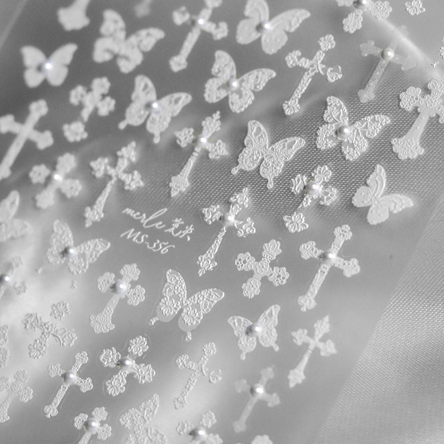 365nails: "White Cross and Butterfly Crystal" – nail art stickers