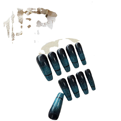Cold jadeite cat eye press on nails, glazed spar s, handmade nails | 365nails