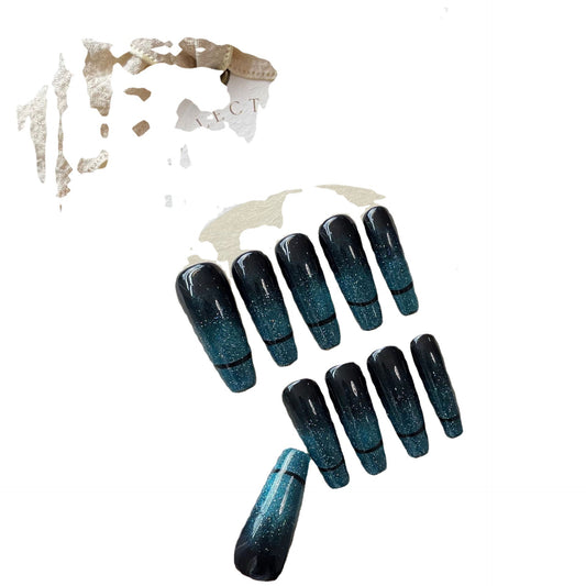 Cold jadeite cat eye press on nails, glazed spar s, handmade nails | 365nails