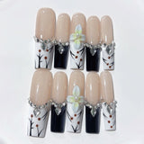 Elegant Nude Floral Crystal Contrast Press On Nails