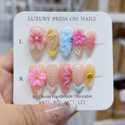Tropical Bloom: "Beachside Floral Escape" – Almond Press-On Nails