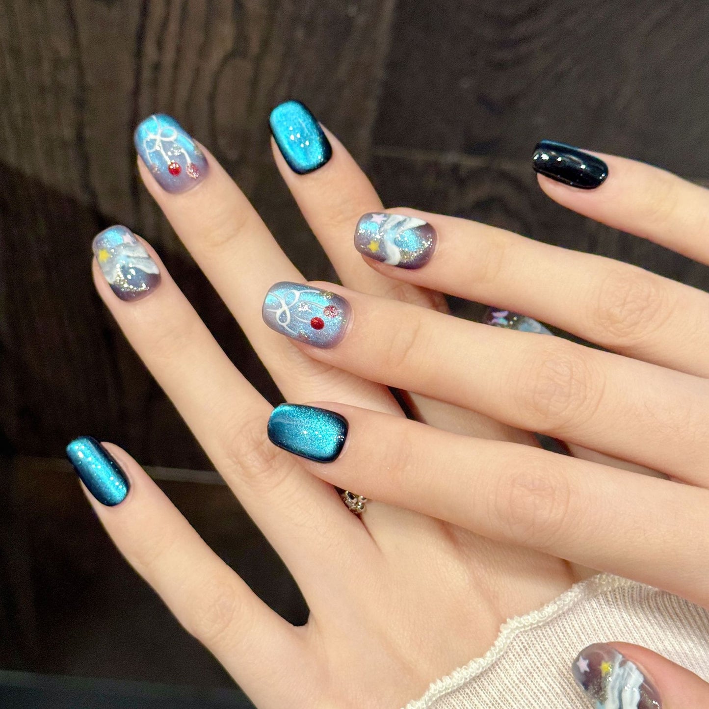 Icy Blue Balloon Art Press On Nails Short Style