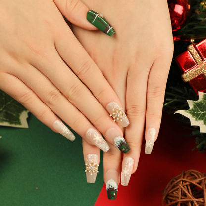 Christmas press on nails snowflake love snowman manicure short almond bow  long nail wholesale｜365nails