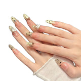 Cute Gold Glitter Leopard Charm Oval Nail Art Set