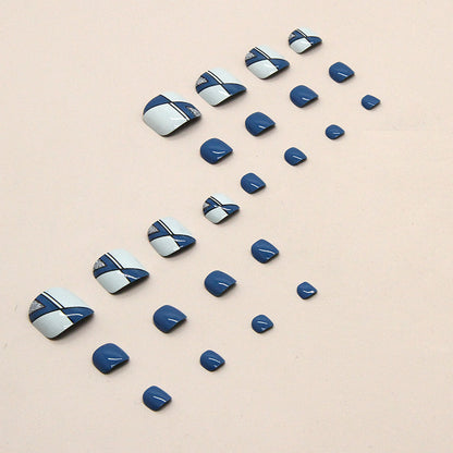Coleção irregular azul-marinho simples e fresca, unhas postiças listradas, unhas postiças postiças, unhas postiças postiças, peça de nail art para unhas postiças｜365nails