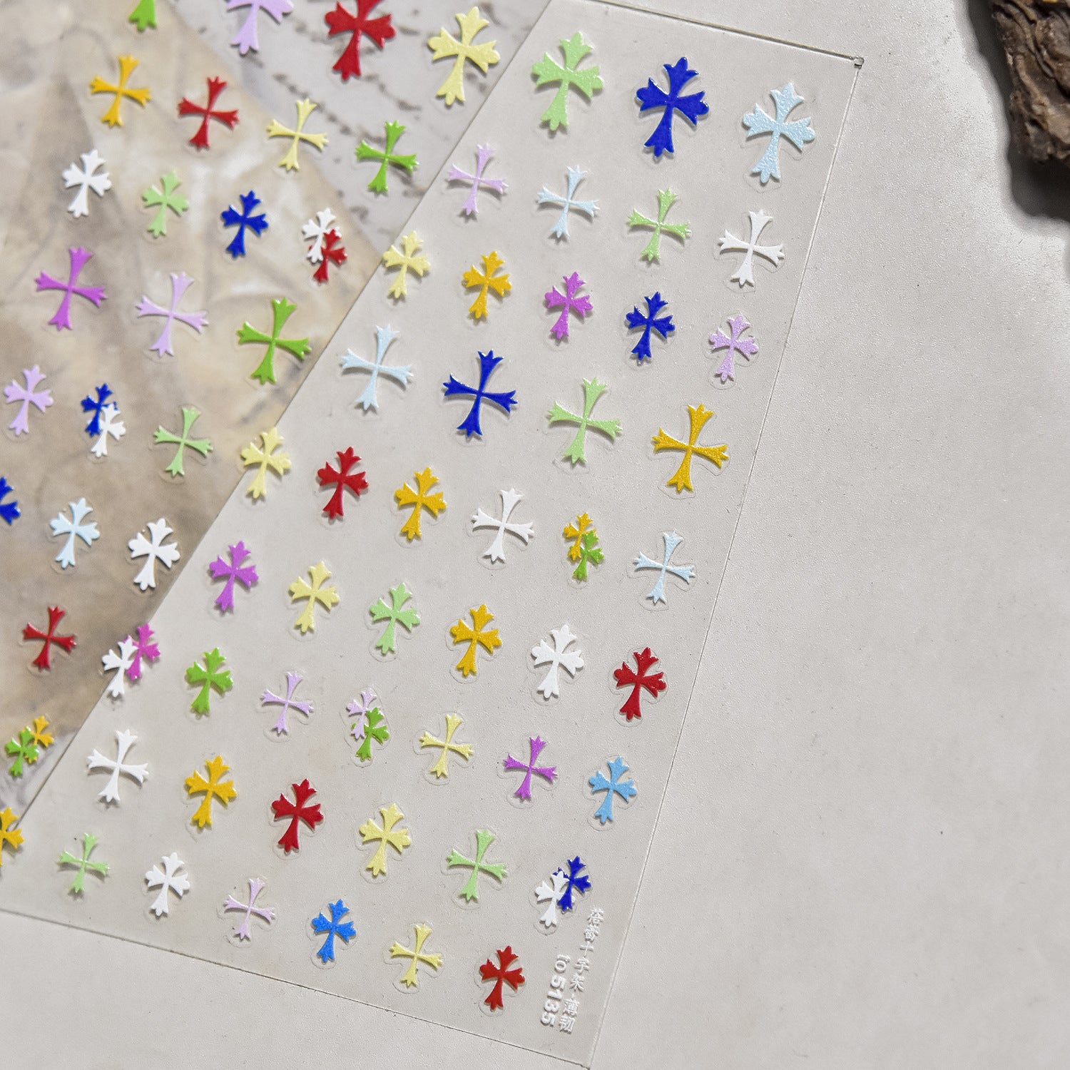 Colorful Mini Cross: "Rainbow Cross Charm" – 5D Embossed Nail Sticker