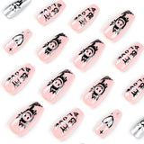 nails patch press on nails pink nails piece black cartoon graffiti silver love ins wind press on nails nails｜365nails