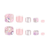 French white toenail three-dimensional point drill flower flash drill foot manicure fake nail short wear nail toenail｜365nails