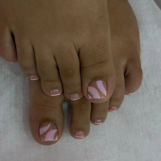 Doce irmã francesa rosa roxo glitter unhas postiças modelo unhas postiças simples onduladas unhas postiças arte peça de unha unhas｜365nails