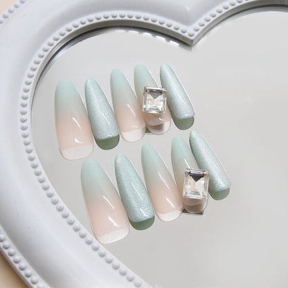 Nail Tips  prefabricated nail, simple detachable nail piece, pink and blue gradual change nail patch, cat eye drill model ｜365nails