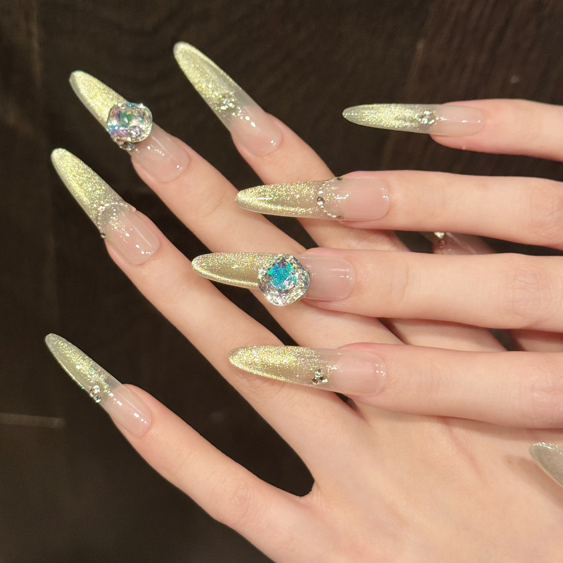 365nails: "Starlight Reverie" – 3D Gem & Glitter Handmade Stiletto Nails