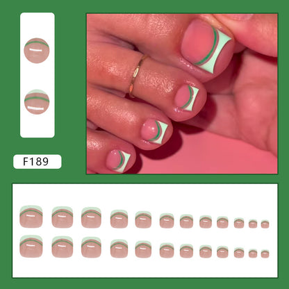 Simple and light lines French matcha green fashion simple   removable toenails 24 pieces｜365nails