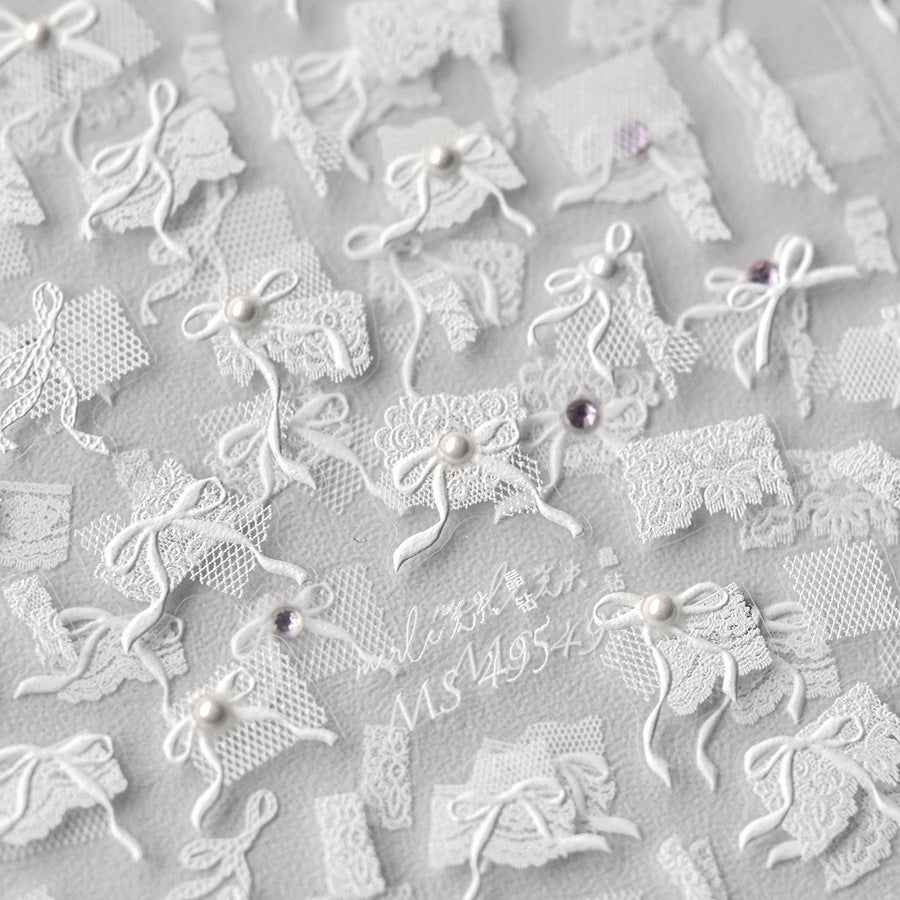 365nails: "White Lace & Pearl Bow" – nail art stickers