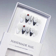 Ladybug Elegance: "Monochrome Floral" – Almond Press-On Nails